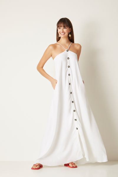 vestido longo de linho branco